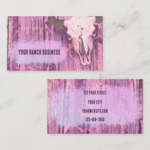 Rustic Western Grunge Struktur Lila Bull Skull Visitkort