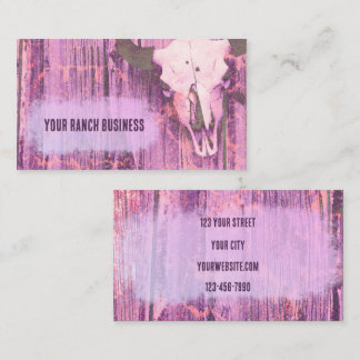 Rustic Western Grunge Struktur Lila Bull Skull Visitkort