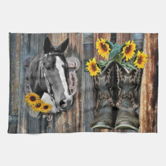 Rustic Western Horse Cowboystövlar Solblommor Kökshandduk