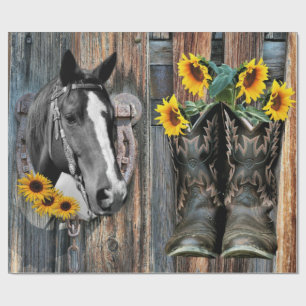 Rustic Western Horse Cowboystövlar Solblommor Presentpapper