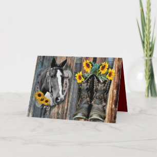 Rustic Western Horse Cowboystövlar Solblommor Tack Kort