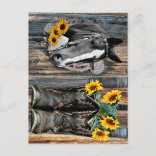 Rustic Western Horse Cowboystövlar Solblommor Vykort