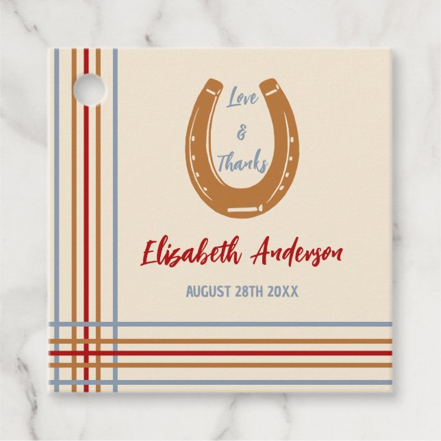 Rustic Western Horseshoe Baby Shower Gåvor Etiketter (Framsida)