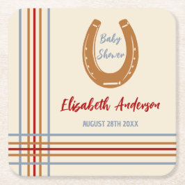 Rustic Western Horseshoe Baby Shower Underlägg Papper Kvadrat