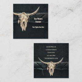 Rustic Western Land Beige Grått Bull Cow Skull Fyrkantigt Visitkort