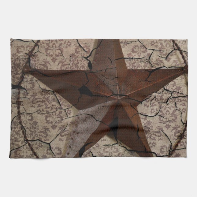 Rustic Western Land Primitive Texas Star Kökshandduk (Horisontell)