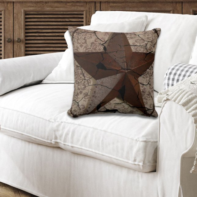 Rustic Western Land Primitive Texas Star Kudde (Rustic Western Country Primitive Texas Star Throw Pillow)