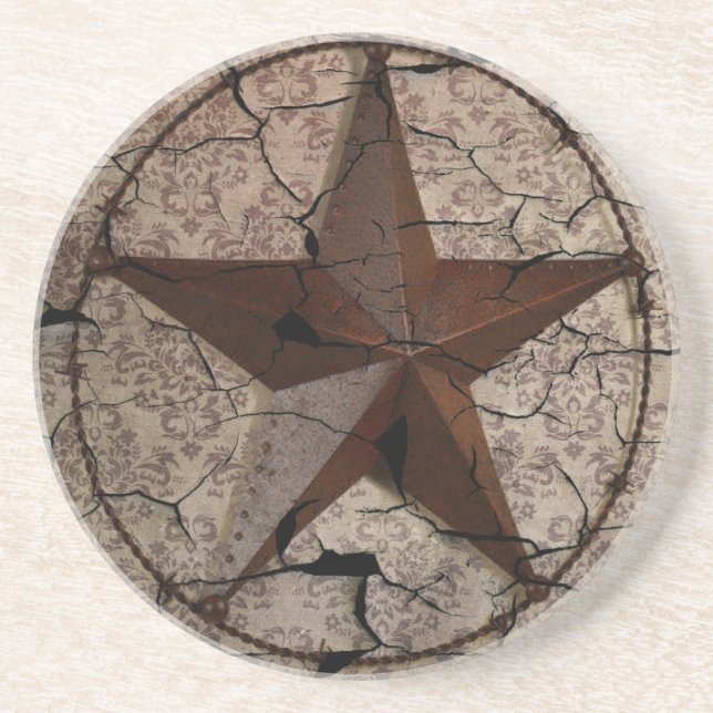 Rustic Western Land Primitive Texas Star Underlägg Sandsten (Framsidan)