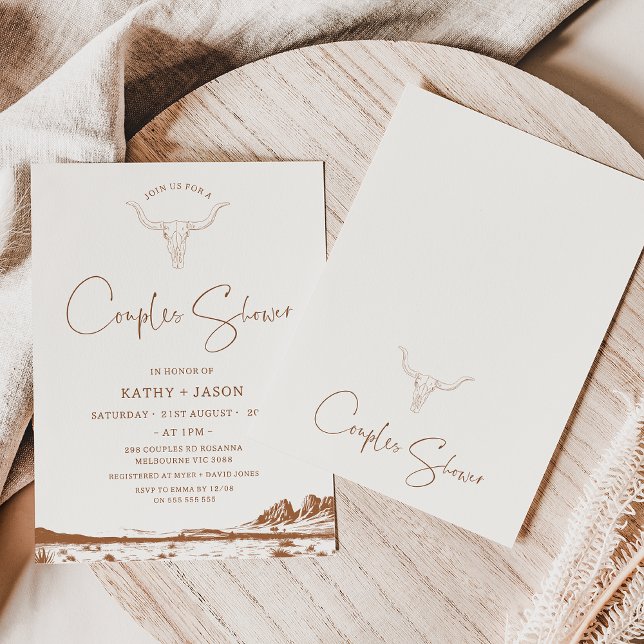 Rustic Western Land Rodeo Par Shower Möhippa Inbjudningar (Western Couple Shower Invitation, Wedding Country Couples Shower Invitation, Wild West Skull Rustic)