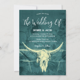 Rustic Western Mörk Teal SunblommBull Skull Inbjudningar