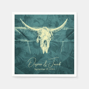 Rustic Western Mörk Teal SunblommBull Skull Pappersservett