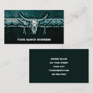 Rustic Western Mörk Teal SunblommBull Skull Visitkort