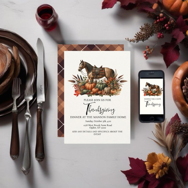 Rustic Western Pleasure Horse Thanksgiving Inbjudningar (Enjoy this Rustic Western Thanksgiving Horse design! Customize with your favorite event!)