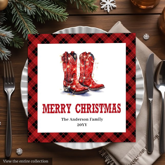 Rustic Western Red Black Tartan Holiday Napkins Pappersservett (Rustic Western Red Black Tartan Holiday Napkins)