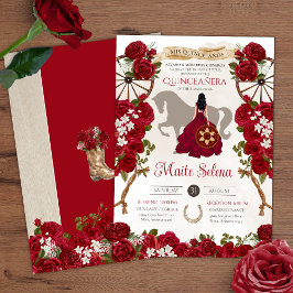 Rustic Western - Röd ros - Charro Quinceanera Inbjudningar