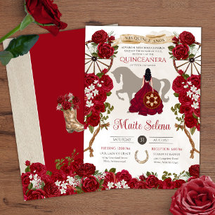 Rustic Western - Röd ros - Charro Quinceanera Inbjudningar