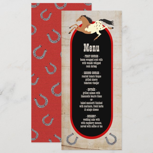 Rustic western rodeo Bröllop Menu Meny (Fram/baksida)