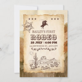 Rustic Western Rodeo Cowboy First Rodeo Birthday Inbjudningar