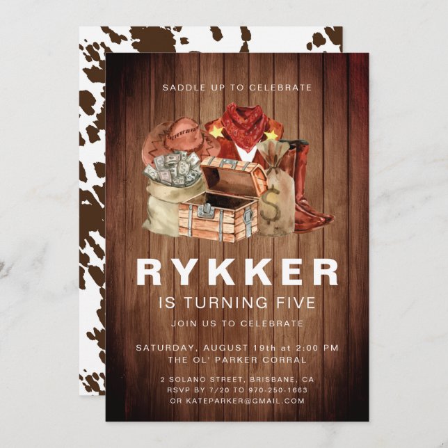 Rustic Western Rodeo CowboyFödelsedagsfest Inbjudningar (Fram/baksida)