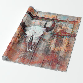 Rustic Western Rust Brown Bull Skull Sunblommor Presentpapper