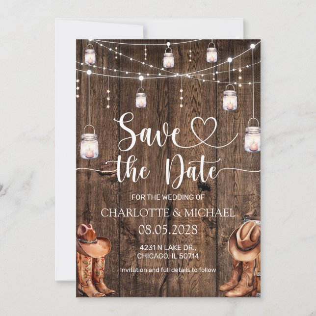 Rustic Western Save the Date Wedding Inbjudningar (Framsida)