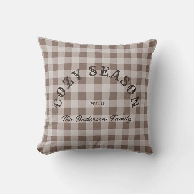 Rustic Western Script Custom Brown Gingham Pattern Kudde (Framsida)