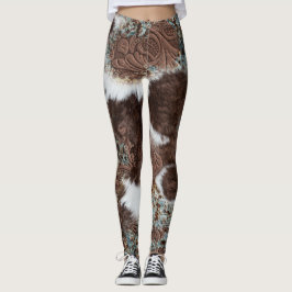 Rustic Western Stil Cowhide Cowgirl Leggings