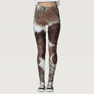 Rustic Western Stil Cowhide Cowgirl Leggings