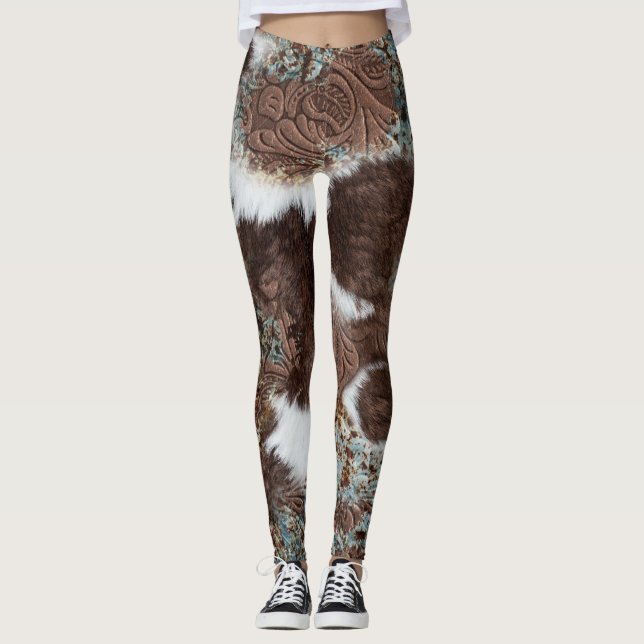 Rustic Western Stil Cowhide Cowgirl Leggings (Framsida)