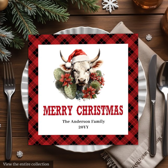 Rustic Western Tartan Christmas Party Napkins Pappersservett (Rustic Western Tartan Christmas Party Napkins)