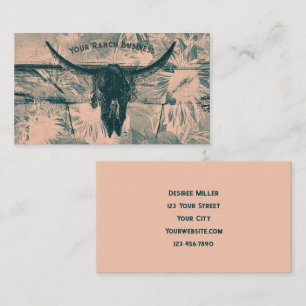 Rustic Western Teal Tan SunblommBull Skull Visitkort