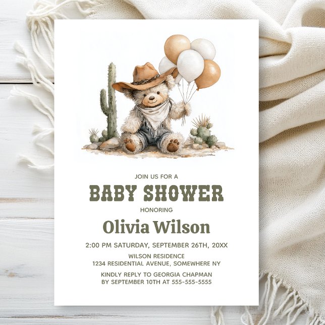 Rustic Western Teddy Bear Baby Shower Invitation Inbjudningar (Skapare uppladdad)