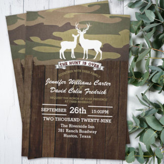 Rustic Western The Hunt Is Over Camouflage Wedding Inbjudningar