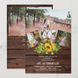 Rustic Westerna Bröllop Sunblommor PHOTO Collage Kort