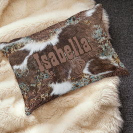 Rustic Westerna Land Cowhide Turquise Namn Prydnadskudde