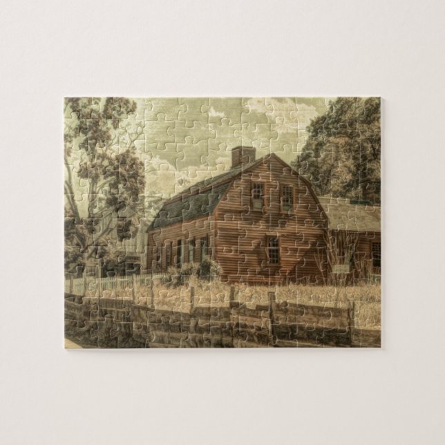 Rustic Westerna Land Farmhouse Chic Red Barn Pussel (Horisontell)