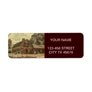 Rustic Westerna Land Farmhouse Chic Red Barn Returadress Etikett