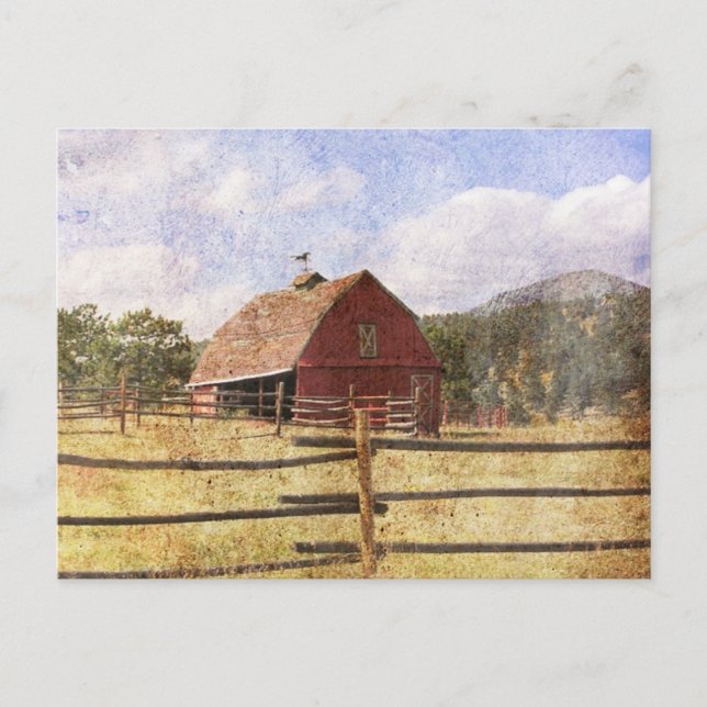 Rustic Westerna Land-jordbrukets primitive Red Bar Vykort (Framsida)