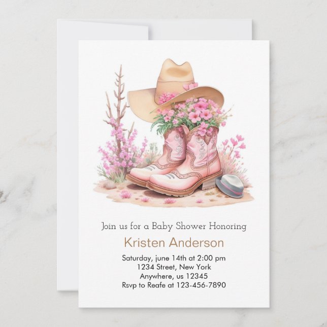 Rustic Westerna Stil Cowgirl Baby Shower Inbjudningar (Framsida)