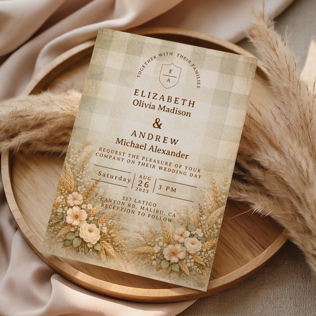 Rustic Wheat And Wildflower Garden Wedding Inbjudningar (Skapare uppladdad)