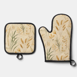 Rustic Wheat Fält Oven Mitt och Pot Holder Set