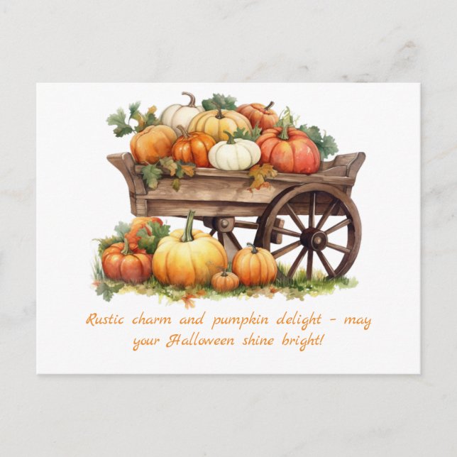 Rustic Wheelbarrow of Pumpkins Autumn Halloween Helg Vykort (Framsida)