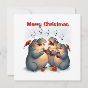 Rustic Whimsical Cute Nice Hippo Winter Caroling Julkort