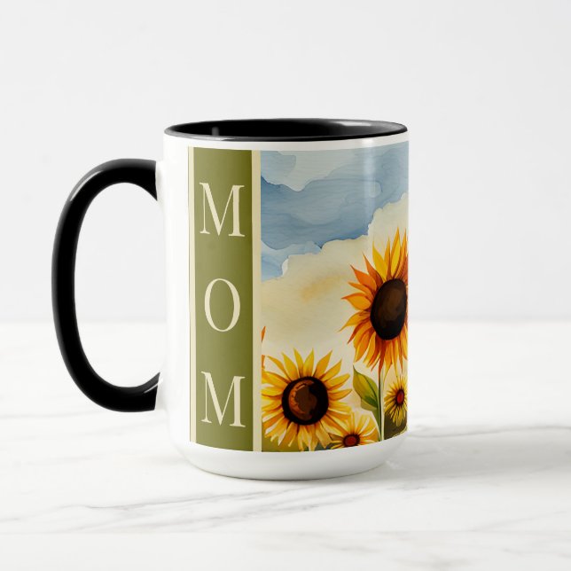 Rustic Whimsical Watercolor Sunblommor Mamma Mugg (Vänster)