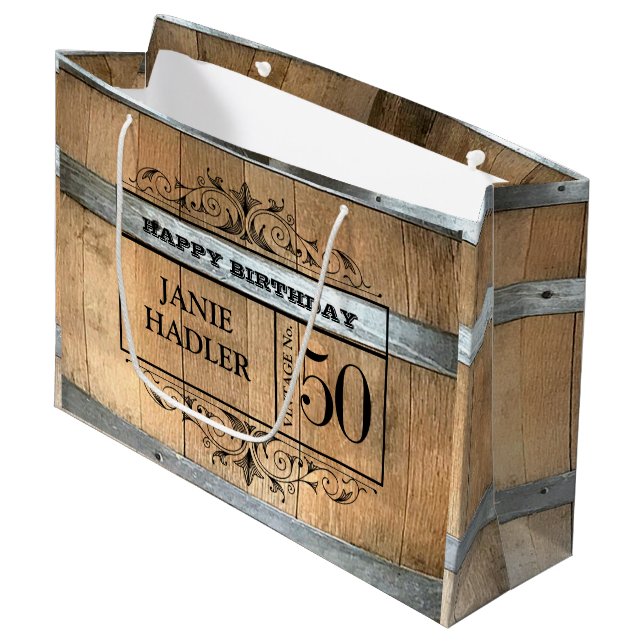 Rustic Whiskey Barrel 50:e födelsedagen (Framsidan Vinklad)