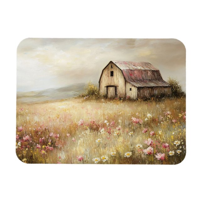 Rustic White Barn Wildblomma Fält Flexible Magnet (Horisontell)