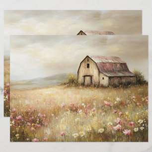 Rustic White Barn Wildblomma Fält Scrapbook Papper