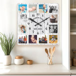 Rustic White Barn Wood Farmhouse 12 Photo Collage Fyrkantig Klocka<br><div class="desc">Rustic White Barn Wood Farmhouse 12 Photo Collage Square Wall Clock. Namn-år i stora,  vackra,  vita vintagar av trä av  med personlig har fastställt väggdäcksklockan. Träplattan i perfekt land letar efter ett hem eller ett kök.</div>