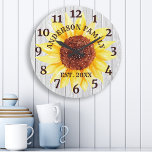Rustic White Barn Wood Solros Personlig Namn Stor Klocka<br><div class="desc">Namn-året i den stora,  vackra,  vita lada-vintagen solrosolstråsfamiljen har fastställt personligen för murdekorklocka. Den perfekt blommigten av träplank i land letar efter ett hem eller ett kök.</div>