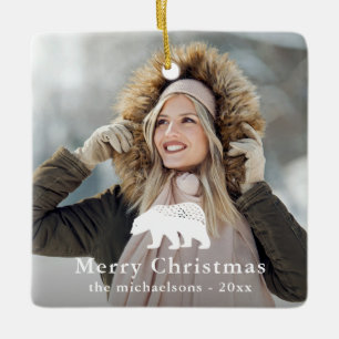 Rustic White Bear-julfotfoto, Helgdag Julgransprydnad Keramik